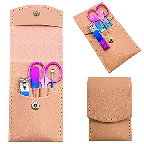 SHICEN Manicure Set, Professional Women Nail Clippers Kit 4PCS， Stainless Steel Nail Cutter Care Tools Professional Grooming Kits, PU Leather Travel Case （Colorful）