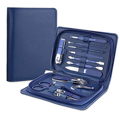 Manicure Set, Pedicure Kit, Nail Clippers, Professional Grooming Kit, Nail Tools 18 in 1 with Luxurious Travel Case for Men and Women 2022 Upgraded Version Blue (18 in 1) (Blue 18 in 1) (Blue 12 in 1)