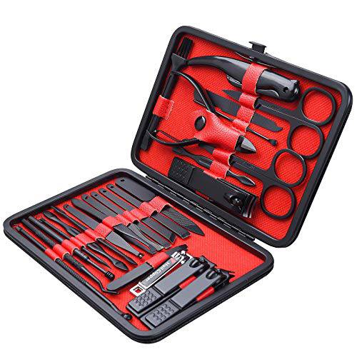 26 PCS Premium Manicure Set, AULLUA Nail Clippers, Professional Grooming Gift Kit, Pedicure Kit, Stainless Steel Facial, Cuticle, Nail Care Tools with Luxurious Portable Travel Case, for Women & Men