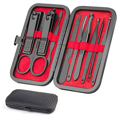 Manicure Set, Okom Luxury Manicure 10 In 1 Stainless Steel Nail Kit, Pedicure Kit, Nail Clippers, Professional Grooming Kit- Gift for Husband, Boyfriend, Lover, Parents, Women, Nail Care(Black)