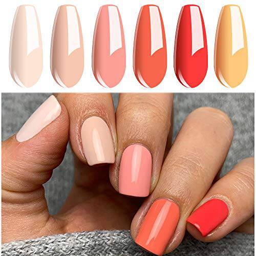Vishine 6Pcs Soak Off LED UV Gel Nail Polish Varnish Nail Art Starter Kit Beauty Manicure Peach Orange Collection Nail Gel Set