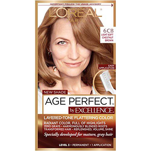 L’Oreal Paris ExcellenceAge Perfect Layered Tone Flattering Color, 6CB Light Soft Reddish Brown