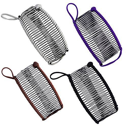 4pcs Banana Clips Large Size Stretch Banana Hair Clip for Thick Hair Vintage Clincher Comb Hair Clamp Ponytail Grip Holder Banana Clip Comb Tool for Women Curly Hair (Black, Purple, Brown,Grey)