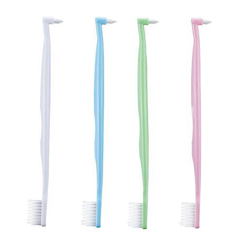 HRASY Orthodontic Toothbrush Double-Ended Interspace Brush V-Trim Toothbrush and Tiny Small Soft Trim Head End Tuft Toothbrush for Braces and Teeth Detail Cleaning, 4 Pieces (4 Colors)