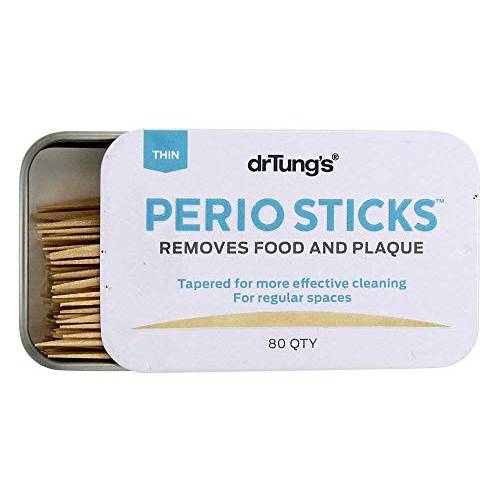 DrTung’s Double-sided Perio Sticks THIN, Remove Plaque, Interdental, Fit Between Teeth, Nordic Birch 100 count, 6 Pack