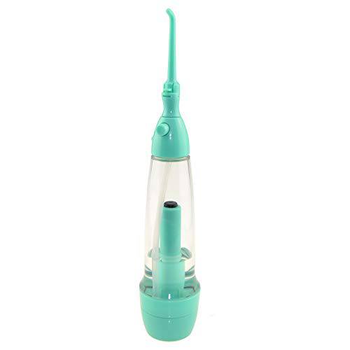 Cordless Water Flosser Non-Electric Portable , Manual Air Pressure Simple Operation, Bottle Strengthening Dental Oral Irrigator for Home & Travel, Green.