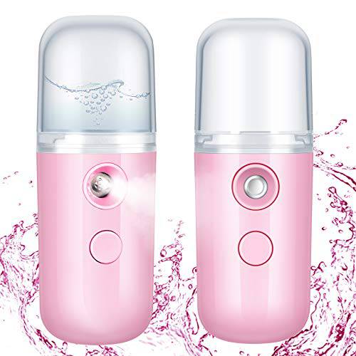 2 Pieces Nano Facial Mister 30 ml Mini Face Humidifier Portable Facial Sprayer USB Rechargeable Handy Skin Care Machine for Face Hydrating, Daily Makeup (Pink)