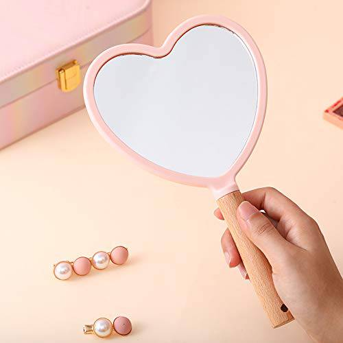 XPXKJ Handheld Mirror with Handle, for Vanity Makeup Home Salon Travel Use (Heart-Shaped, Green)