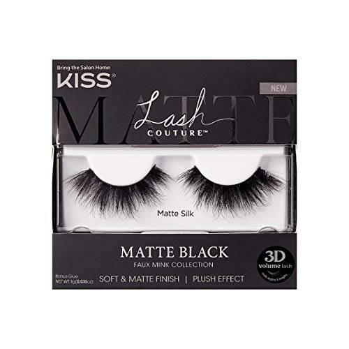 KISS Lash Couture Matte Black Faux Mink Collection, False Eyelashes 1-Pack, Soft Real Mink Texture & Matte Finish, High Impact Color, 3D Volume, Knot-Free Lash Band, Reusable, Matte Silk, 1 Pair
