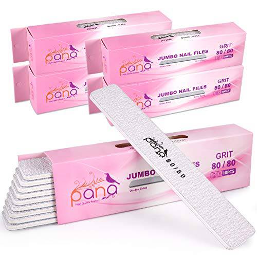 PANA Jumbo Double-Sided Emery Nail File for Manicure, Pedicure, Natural, and Acrylic Nails - Zebra (Grit 80/80) - 50 Piece Pack