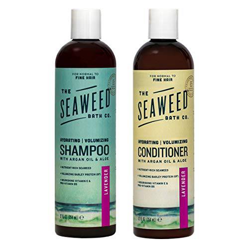 Seaweed Bath Co. Volumize Shampoo and Conditioner Set, Lavender Scent, 12 Ounce (Pack of 2), Sustainably Harvested Seaweed, Green Algae, Barley Protein, For Normal to Fine Hair