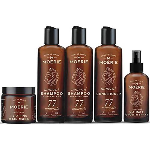 Moerie Mineral Shampoo and Conditioner Plus Hair Mask and Hair Spray Mega Pack – The Ultimate Hair Care Set – For Longer, Thicker, Fuller Hair - Vegan Hair Products – Paraben & Silicone Free Products 8 items