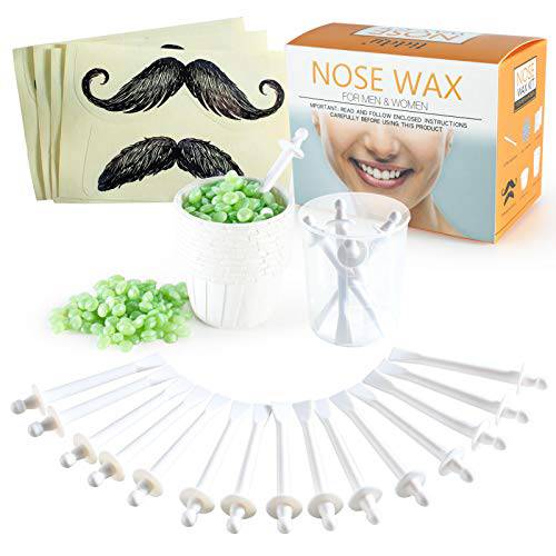 Nose Wax Nose Hair Wax Kit for Men and Women Nose Hair Removal Wax 50g Wax 20 Wax Applicators 10 Nose Wax Pod 1 Measuring Cup 8 Moustache Stencils