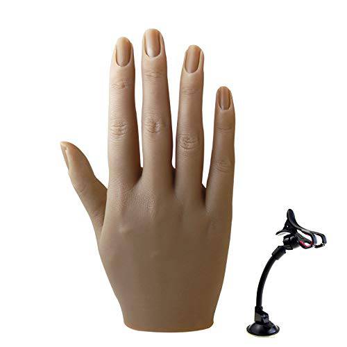 Silicone Hand for Acrylic Nails Practice with Stand Clamp - Realistic Flexible Bendable Women Mannequin Hands Lifelike Fake Hand for Tattoo Practice Sketch Jewelry Ring Glove Display