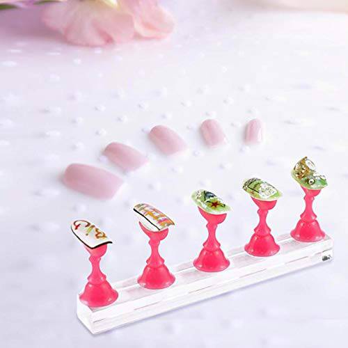 Tinsow Acrylic Fingernail DIY Nail Art Display Stand Training Finger Practice Display Stand (Pink)