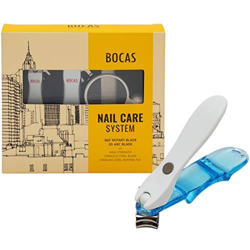 BOCAS NAIL CARE SYSTEM SET | Finger nail & Toenail | Made in Korea | 360° Rotary Blade 3D Arc Blade High Strength Stainless Steel Blade Stainless Steel Buffing File (Blue))