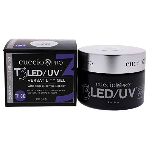 Cuccio Pro T3 LED/UV Cool Cure Versatility Gel - Controlled Levelling - Incredibly Flexible - Strong Adhesion - Thick Viscosity - Fast Application - Quick Cure - Clear - 2 Oz Nail Gel