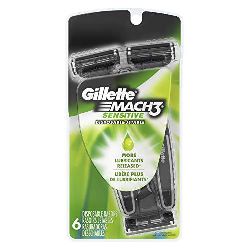 Gillette Mach3 Men’s Disposable Razor, Sensitive, 6 Razors