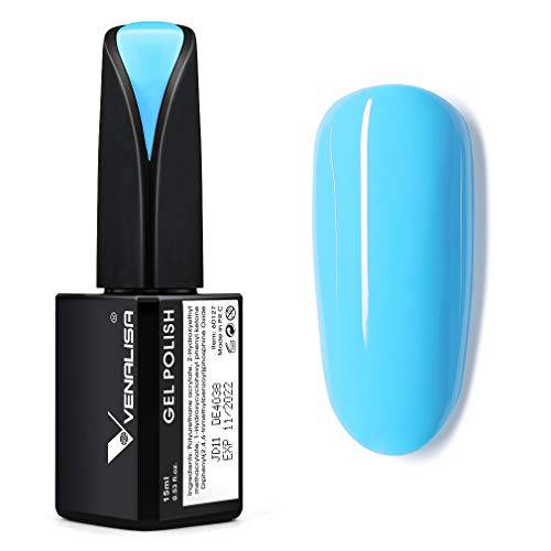 VENALISA 15ml Gel Nail Polish, Light Blue Color Soak Off UV LED Nail Gel Polish Nail Art Starter Manicure Salon DIY at Home, 0.53 OZ