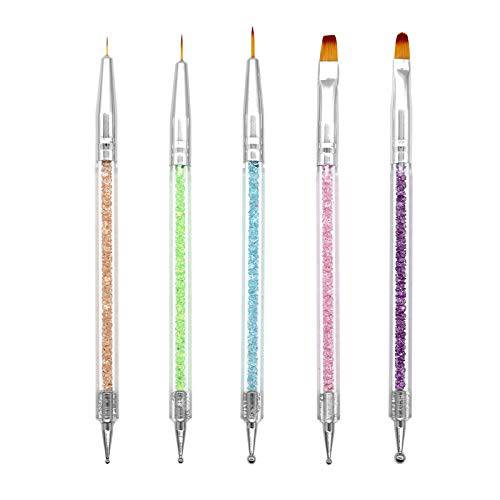 5 Pcs Nail Design Brushes，Acrylic Point Drill Double Head Manicure Pen，Nail Polish Pen Interior Brush Tool for Home DIY and Salon with Shiny Handles by QPEY (double brush)