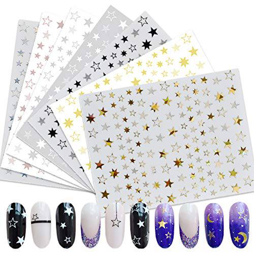 Star Nail Art Stickers 7 Sheets 3D Self-Adhesive Nail Art Decals Holographic Laser Nail Art Supplies Nail Slider Stars Stickers Glitter Shiny DIY Decoration Design Manicure Tips
