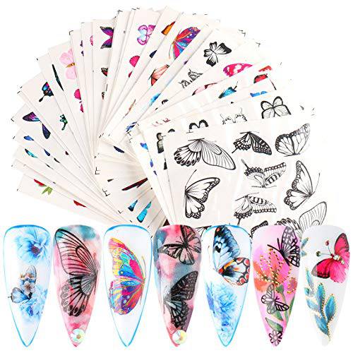 30 Sheets Butterfly Nail Art Sticker Water Transfer Nail Decals with Butterfly Flower Patterns Nail Art Decorations Accessories