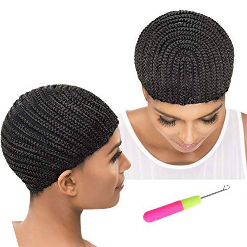 Refined hair 2Pcs Braided Wig Caps Crotchet Cornrows Cap For Easier Sew In Caps for Making Wig Glueless Hair Net Liner Crochet Wig Caps (braided caps,2pcs)