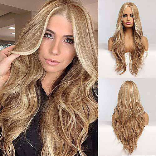 piaou Long Blonde Wig for Women Blonde Ombre Long Wigs Natural Wavy Synthetic Wigs Middle Part Heat Resistant Hair Cosplay Daily Party Wigs Natural Looking（26inch blonde）