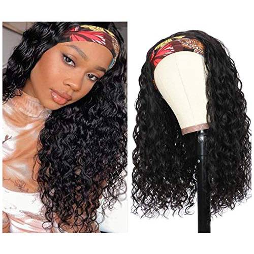 Atilck Headband Wig Human Hair Water Wave Headband Wigs For Black Women Brazilian Virgin Hair Wet and Wavy Headband Wig Glueless Machine Made Headband Wigs 150% Density (18 Inch)