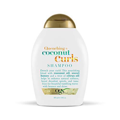 OGX Quenching + Coconut Curls Curl-Defining Shampoo, Hydrating & Nourishing Curly Hair Shampoo with Coconut Oil, Citrus Oil & Honey, Paraben-Free, Sulfate-Free Surfactants, 13 floz