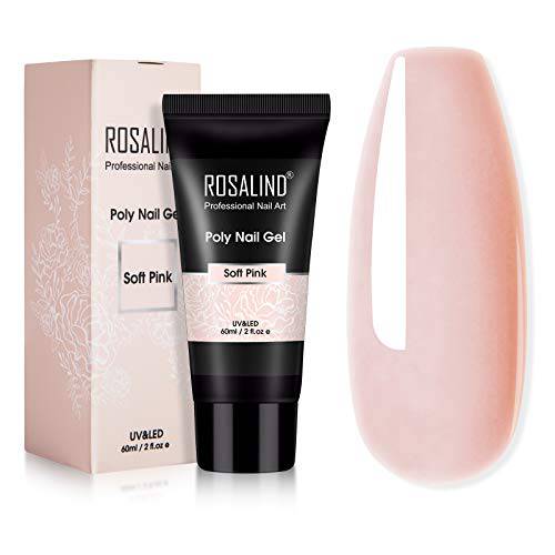 ROSALIND Pink Poly Nail Gel, 60ml Poly Extension Gel for Nail Natural Poly Pink Gel Colors, Light Pink Poly Builder Gel Nail Extension Art Decoration Poly Acrylic Nail Enhancement for Women