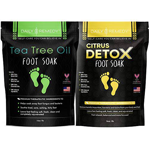 DAILY REMEDY Tea Tree Oil & Citrus Foot Soak Set, Pack of 2, for Foot Pain, Odor, Sore Feet, Athlete’s Foot, Soften Calluses - Natural Blend & Salts, Made In USA