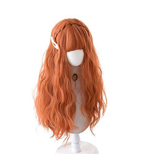 Orange Wig with Bangs for Women Long Curly Wavy Ginger Wig Girls Halloween Cosplay Heat Resistant Synthetic Wig with Cap -27’’