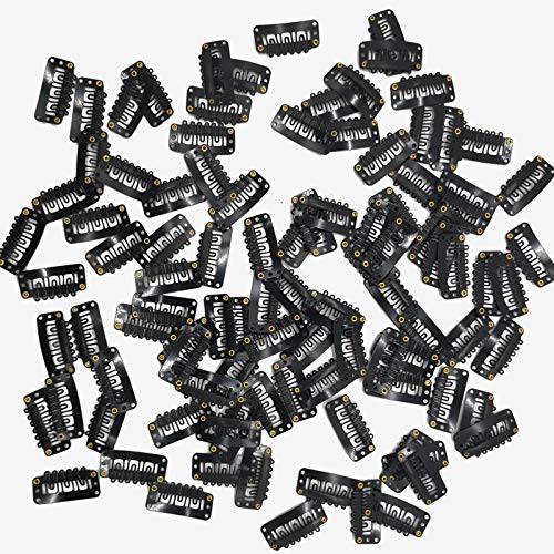 RONYOUNG 100PCS U Shape Metailic Snap Clips for Hair Extension Hairpiece DIY Snap-Comb Wig Clips with Rubber Hair Grips