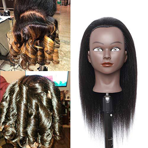Mannequin Head with Human Hair for Braiding 100% Real Hair Mannequin Head Cosmetology Mannequin Head with Hair Doll head for Hair Styling Free Table Mannequin Stand(14)