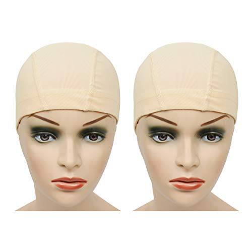 2 Pcs/Lot Wig Caps Mesh Cap with Wide Elastic Band Wig Cap for Making Wig Mesh Dome Cap for Wigs (Blonde Mesh Cap M)
