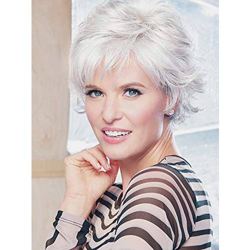 Kaneles Short Grey Wigs for Women Wavy Wig with Bangs Fluffy Natural Looking Old Lady Synthetic Costume Daily Wear Party Cosplay