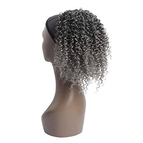 Yebo Afro Drawstring Curly Ponytail Drawstring 10 Inch Curly Pony Hair Pieces Ombre gray color for African American Women Afro Kinky Synthetic Ponytail Extension(M1B/Gray,10Inch