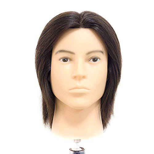 HAIR WAY Male Mannequin Head Hair Styling Training head with 100% Human Hair 8inch Hairdresser Training Practice Head Manikin Cosmetology Doll Head 1b (Table Clamp Stand Not Included)