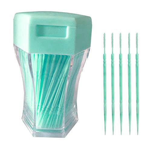 200pcs Double-Head Toothpicks Soft Plastic Oral Care Interdental Floss Cleaners toothpicks,Floss Picks,interdental Brushes,Braces flossers,Braces Brush(Light Green)