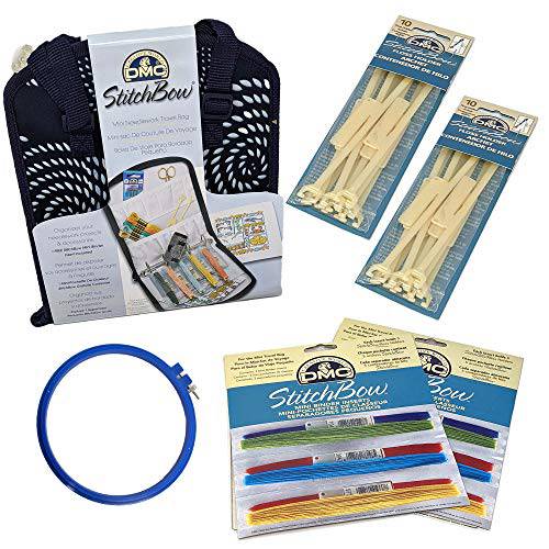 TJ StitchBow Mini Travel Bag with Floss Holders,Mini Binder Inserts and YT 6 Plastic Hoop