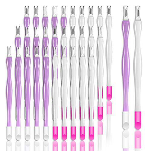 Allstarry 30 Pieces Nail Cuticle Trimmer Remover Plastic Handle Cuticle Pusher Rubber Nail Cleaner Double Head Dead Skin Cuticle Knife Removal Fork Tools for Girls Women and Men - Purple and White