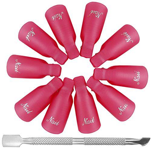 Nail Polish Remover Clips Tools Soak Off Caps UV Gel Removal Manicure Fingernail Polish Clip Tools with Metal Cuticle Pusher Spoon Remover Pedicure Tool