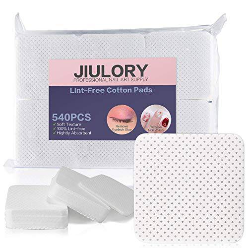 Jiulory 540 PCS Soft and Absorbable Lint Free Nail Wipes, Disposable Eyelash Extension Glue Cleaning Cotton Pads Nail Pliosh Remover Wipes Nail Art Gel Polish Remover Pads