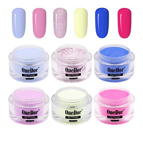 OneDor Nail Dip Dipping Powder – Acrylic Color Pigment Powders Pro Collection System (Set of 6 Multi Colors-10g)