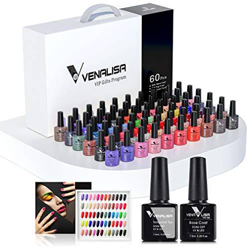 VENALISA VIP1 Set 62 PCS 7.5ml Gel Nail Polish Kit with Color Card Base Top coat,UV LED Soak Off Gel Polish Starter Manicure ,Suitable to DIY at Home Nail Art Salon