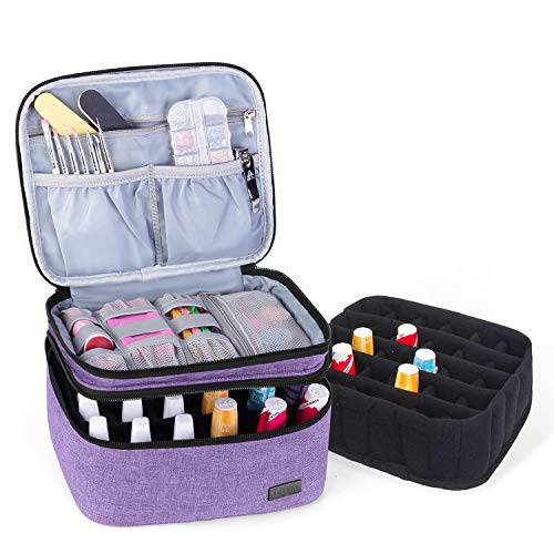 LUXJA Nail Polish Carrying Case - Holds 20 Bottles (15ml - 0.5 fl.oz), Portable Organizer Bag for Nail Polish and Manicure Set, Lavender