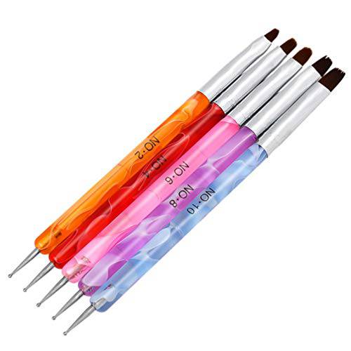 Minkissy Acrylic Nail Art Kolinsky Brush with Dotting Tool for Professional Manicure Cuticle Clean Up Nail Art Design Nail Painting Brushes 5pcs