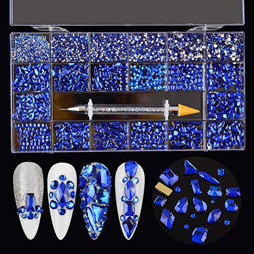 MEILINDS 120pcs Nail Art Rhinestones Kit, 3D Gold Luxury Alloy Rhinestones for Nails Design Craft, Nail Big Diamonds Glass Crystal AB Metal Gems Jewels Stones for 3D Nails Art Decoration (24 Style)