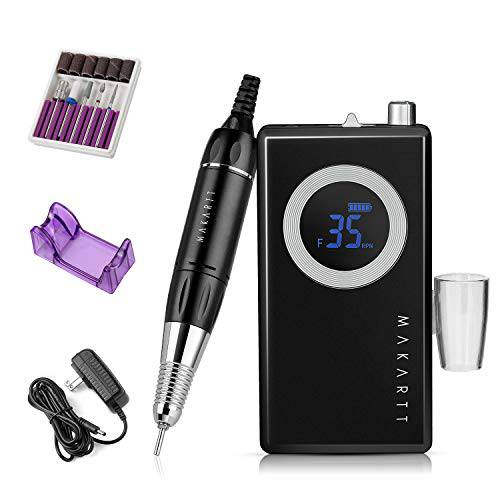 Makartt Rechargeable Nail Drill Electric Nail File Black Stephanee 35000RMP Professional Nail Drill Kit Portable E File Manicure Drill for Acrylic Nails Poly Nail Gel Polish Nail Extension Gel B-18